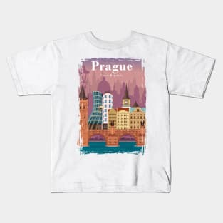 Prague Colorful Vintage Minimal Travel Poster Kids T-Shirt